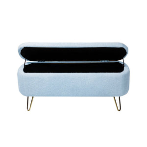English Elm Blue Faux Fur Storage Bench Pleated Upholstery Gold Legs Modern Bedroom Entryway W1170104171