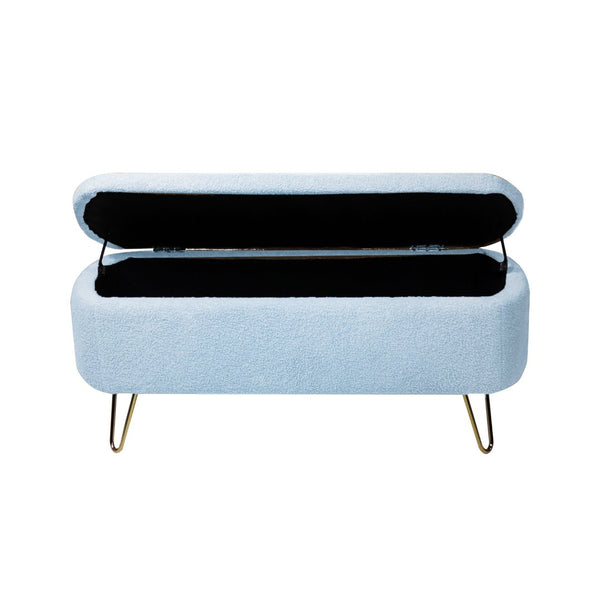 English Elm Blue Faux Fur Storage Bench Pleated Upholstery Gold Legs Modern Bedroom Entryway W1170104171