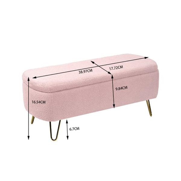 English Elm Blue Faux Fur Storage Bench Pleated Upholstery Gold Legs Modern Bedroom Entryway W1170104172