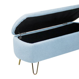 English Elm Blue Faux Fur Storage Bench Pleated Upholstery Gold Legs Modern Bedroom Entryway W1170104171