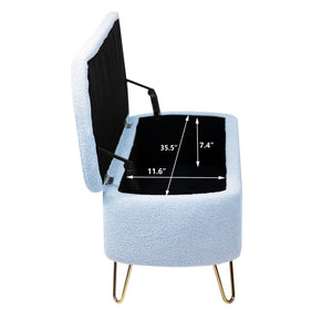 English Elm Blue Faux Fur Storage Bench Pleated Upholstery Gold Legs Modern Bedroom Entryway W1170104171