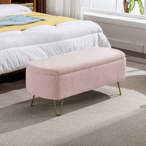 English Elm Blue Faux Fur Storage Bench Pleated Upholstery Gold Legs Modern Bedroom Entryway W1170104172