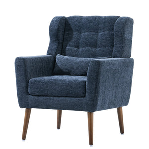 English Elm Modern Accent Chair with Chenille Upholstery, Ergonomic Padded Seat & Solid Wood Legs for Living Rooms Dark Blue W1028102388
