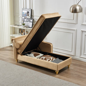 English Elm Modern Velvet Chaise Lounge with Hidden Storage Gold Legs Bedroom Accent Chair Khaki W1097102810