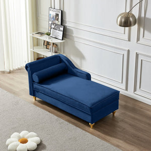 English Elm Modern Velvet Chaise Lounge with Hidden Storage Gold Legs Bedroom Accent Chair Navy Blue W1097102814
