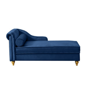 English Elm Modern Velvet Chaise Lounge with Hidden Storage Gold Legs Bedroom Accent Chair Navy Blue W1097102814