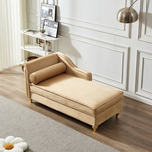 English Elm Modern Velvet Chaise Lounge with Hidden Storage Gold Legs Bedroom Accent Chair Khaki W1097102810