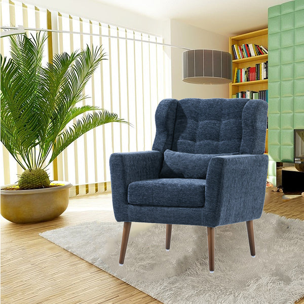 English Elm Modern Accent Chair with Chenille Upholstery, Ergonomic Padded Seat & Solid Wood Legs for Living Rooms Dark Blue W1028102388