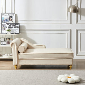 English Elm Modern Velvet Chaise Lounge with Hidden Storage Gold Legs Bedroom Accent Chair Beige W1097102811