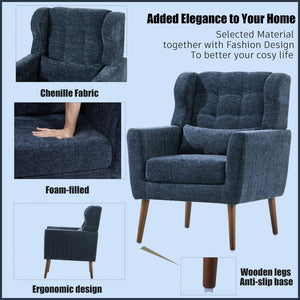 English Elm Modern Accent Chair with Chenille Upholstery, Ergonomic Padded Seat & Solid Wood Legs for Living Rooms Dark Blue W1028102388