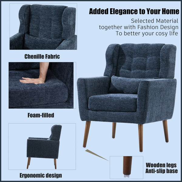 English Elm Modern Accent Chair with Chenille Upholstery, Ergonomic Padded Seat & Solid Wood Legs for Living Rooms Dark Blue W1028102388