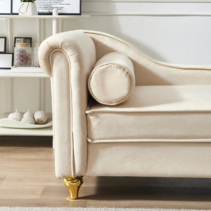 English Elm Modern Velvet Chaise Lounge with Hidden Storage Gold Legs Bedroom Accent Chair Beige W1097102811