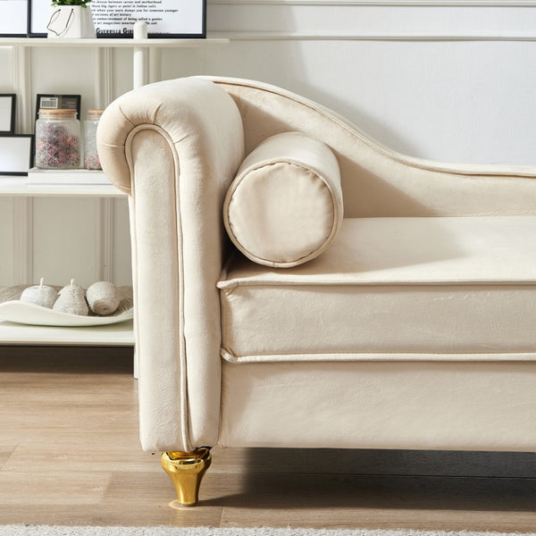 English Elm Modern Velvet Chaise Lounge with Hidden Storage Gold Legs Bedroom Accent Chair Beige W1097102811