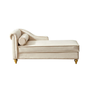 English Elm Modern Velvet Chaise Lounge with Hidden Storage Gold Legs Bedroom Accent Chair Beige W1097102811