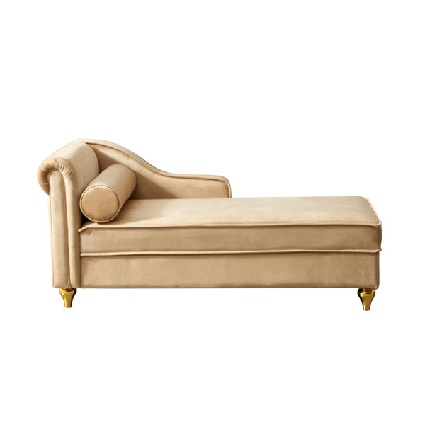 English Elm Modern Velvet Chaise Lounge with Hidden Storage Gold Legs Bedroom Accent Chair Khaki W1097102810