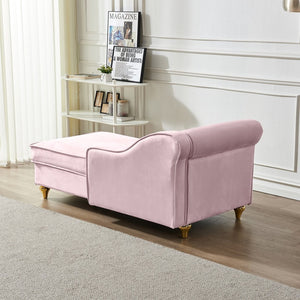 English Elm Modern Velvet Chaise Lounge with Hidden Storage Gold Legs Bedroom Accent Chair Pink W1097102808
