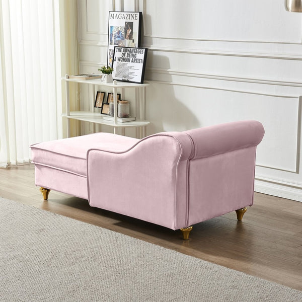 English Elm Modern Velvet Chaise Lounge with Hidden Storage Gold Legs Bedroom Accent Chair Pink W1097102808