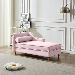 English Elm Modern Velvet Chaise Lounge with Hidden Storage Gold Legs Bedroom Accent Chair Pink W1097102808