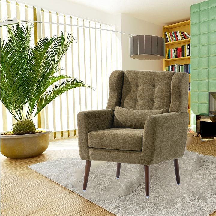 English Elm Modern Accent Chair with Chenille Upholstery, Ergonomic Padded Seat & Solid Wood Legs for Living Rooms Olive Green W1028102389
