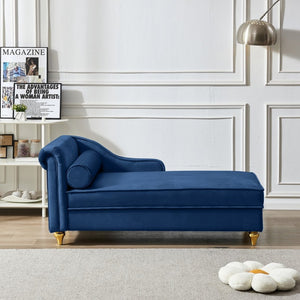 English Elm Modern Velvet Chaise Lounge with Hidden Storage Gold Legs Bedroom Accent Chair Navy Blue W1097102814