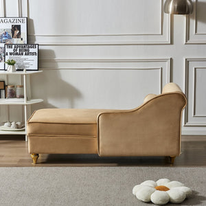 English Elm Modern Velvet Chaise Lounge with Hidden Storage Gold Legs Bedroom Accent Chair Khaki W1097102810