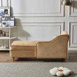 English Elm Modern Upholstery Chaise Lounge Chair With Storage Velvet (Khaki)