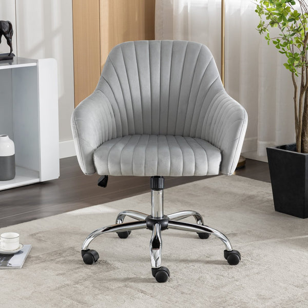 English Elm Accent breathable fleece office leisure chair with streamlined backrest, adjustable height & casters for modern spaces Light Gray W1521108569
