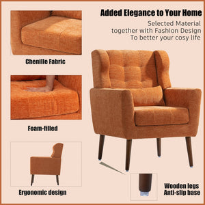 English Elm Modern Accent Chair with Chenille Upholstery, Ergonomic Padded Seat & Solid Wood Legs for Living Rooms Orange W1028102392