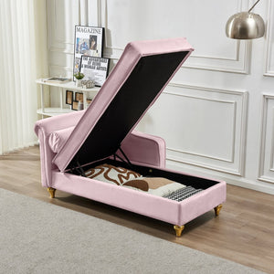 English Elm Modern Velvet Chaise Lounge with Hidden Storage Gold Legs Bedroom Accent Chair Pink W1097102808