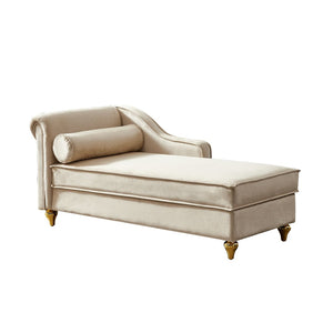 English Elm Modern Velvet Chaise Lounge with Hidden Storage Gold Legs Bedroom Accent Chair Beige W1097102811
