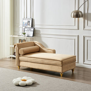 English Elm Modern Velvet Chaise Lounge with Hidden Storage Gold Legs Bedroom Accent Chair Khaki W1097102810