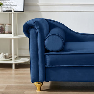 English Elm Modern Velvet Chaise Lounge with Hidden Storage Gold Legs Bedroom Accent Chair Navy Blue W1097102814