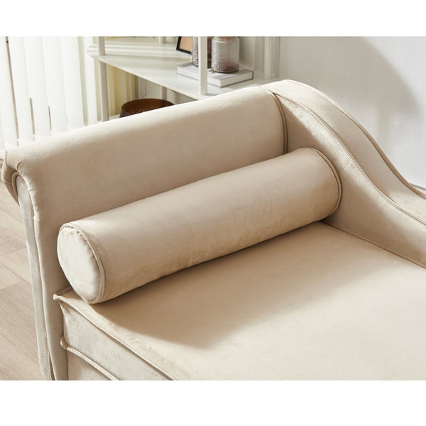 English Elm Modern Velvet Chaise Lounge with Hidden Storage Gold Legs Bedroom Accent Chair Beige W1097102811