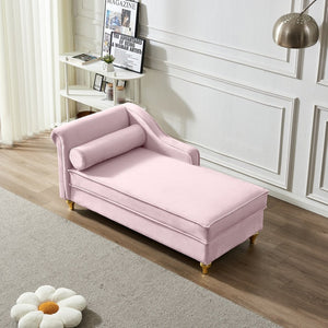 English Elm Modern Velvet Chaise Lounge with Hidden Storage Gold Legs Bedroom Accent Chair Pink W1097102808
