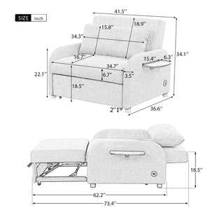 English Elm Pull Out Sofa Sleeper 3 In 1 With 2 Wing Table and Usb Charge For Nap Line Fabric For Living Room Recreation Room Black