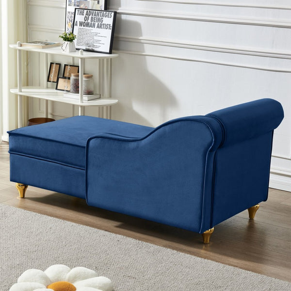 English Elm Modern Velvet Chaise Lounge with Hidden Storage Gold Legs Bedroom Accent Chair Navy Blue W1097102814