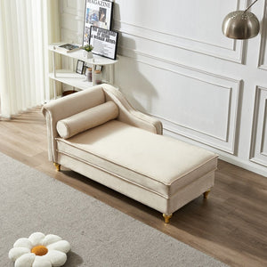 English Elm Modern Velvet Chaise Lounge with Hidden Storage Gold Legs Bedroom Accent Chair Beige W1097102811
