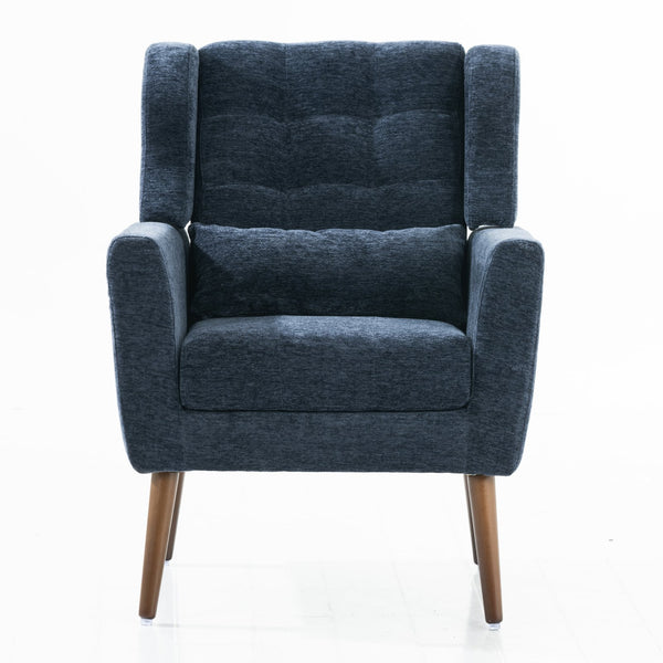 English Elm Modern Accent Chair with Chenille Upholstery, Ergonomic Padded Seat & Solid Wood Legs for Living Rooms Dark Blue W1028102388