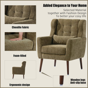 English Elm Modern Accent Chair with Chenille Upholstery, Ergonomic Padded Seat & Solid Wood Legs for Living Rooms Olive Green W1028102389