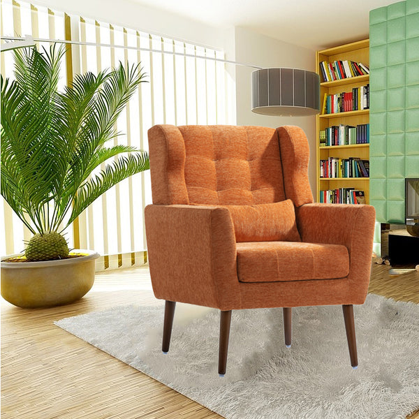 English Elm Modern Accent Chair with Chenille Upholstery, Ergonomic Padded Seat & Solid Wood Legs for Living Rooms Orange W1028102392