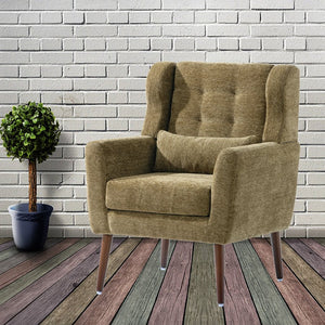 English Elm Modern Accent Chair with Chenille Upholstery, Ergonomic Padded Seat & Solid Wood Legs for Living Rooms Olive Green W1028102389