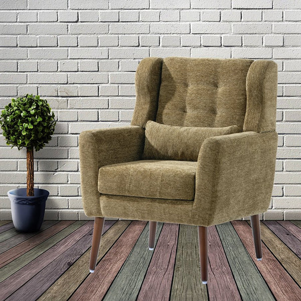 English Elm Modern Accent Chair with Chenille Upholstery, Ergonomic Padded Seat & Solid Wood Legs for Living Rooms Olive Green W1028102389