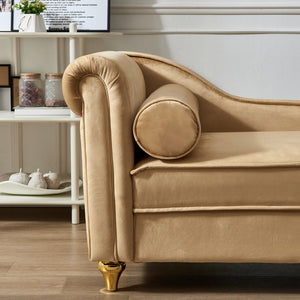 English Elm Modern Velvet Chaise Lounge with Hidden Storage Gold Legs Bedroom Accent Chair Khaki W1097102810