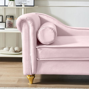 English Elm Modern Velvet Chaise Lounge with Hidden Storage Gold Legs Bedroom Accent Chair Pink W1097102808