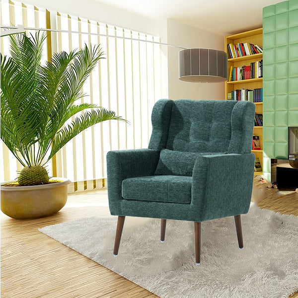 English Elm Modern Accent Chair with Chenille Upholstery, Ergonomic Padded Seat & Solid Wood Legs for Living Rooms Blackish Green W1028102387