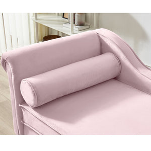 English Elm Modern Velvet Chaise Lounge with Hidden Storage Gold Legs Bedroom Accent Chair Pink W1097102808
