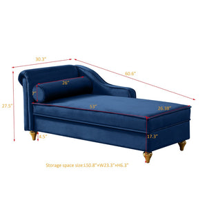 English Elm Modern Velvet Chaise Lounge with Hidden Storage Gold Legs Bedroom Accent Chair Navy Blue W1097102814