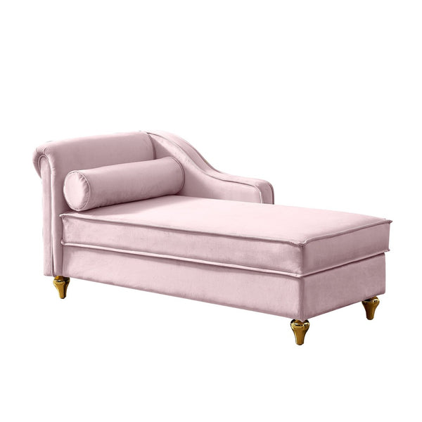 English Elm Modern Velvet Chaise Lounge with Hidden Storage Gold Legs Bedroom Accent Chair Pink W1097102808