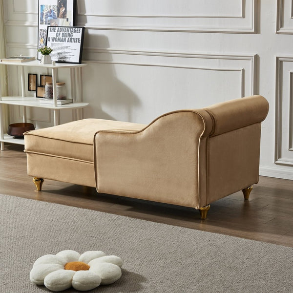 English Elm Modern Velvet Chaise Lounge with Hidden Storage Gold Legs Bedroom Accent Chair Khaki W1097102810