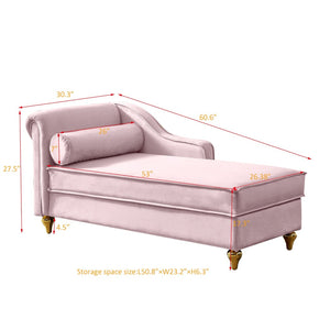 English Elm Modern Velvet Chaise Lounge with Hidden Storage Gold Legs Bedroom Accent Chair Pink W1097102808